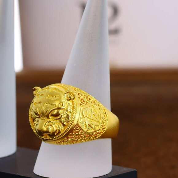 Heirloom Fortune 24kt Solid Gold Lion Ring 19.875g Men’s Size 9.5 Model F21G4003 - Picture 2 of 6